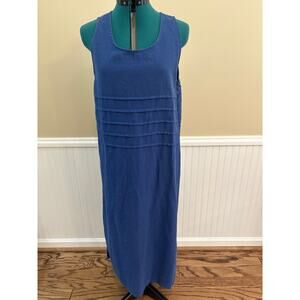 Vintage 90s Erika Collection Long Blue Linen Blend Dress Size Large EUC